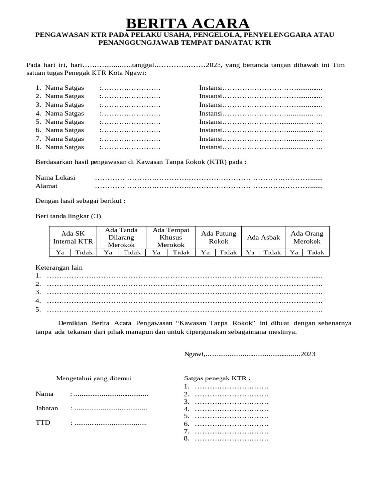 Checklist KTR Disempurnakan | PDF