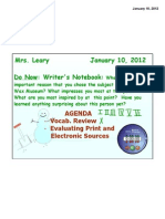 Mrs. Leary January 10, 2012 Do Now: Writer's Notebook:: Agenda