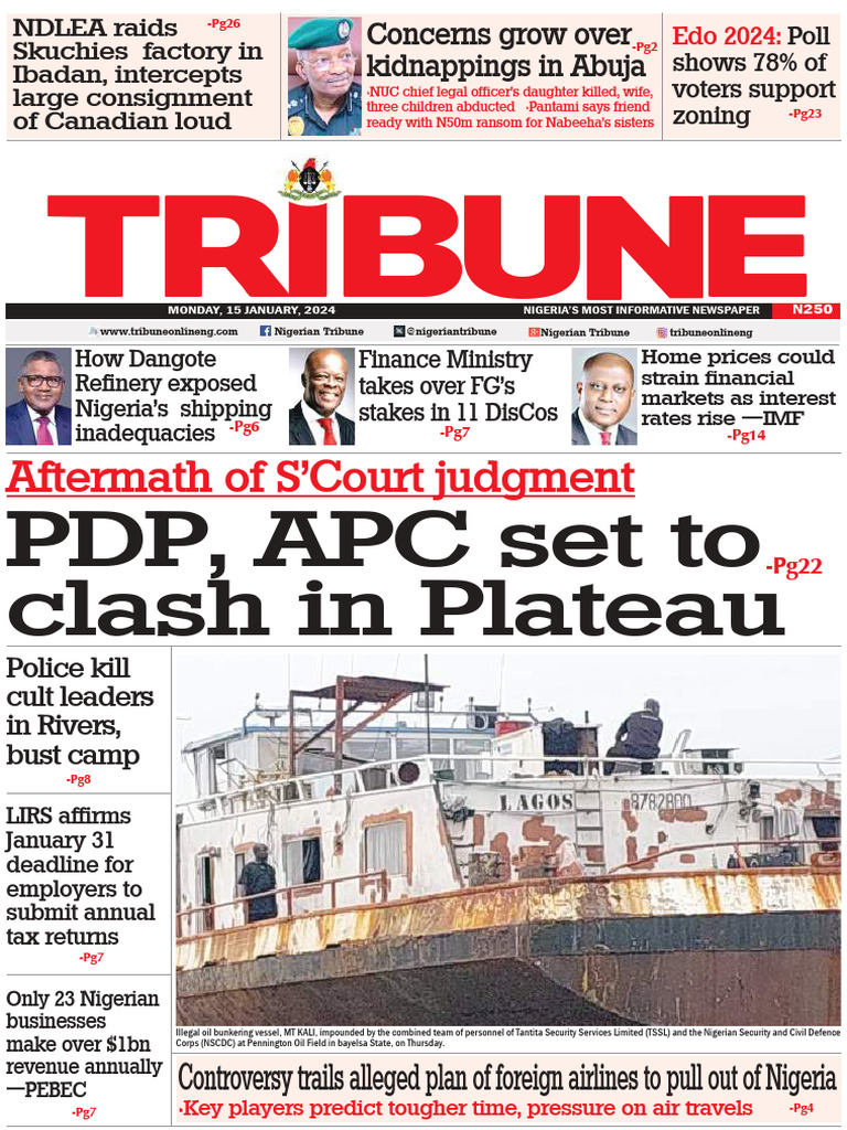15 01 2024 Nigerian Tribune | PDF