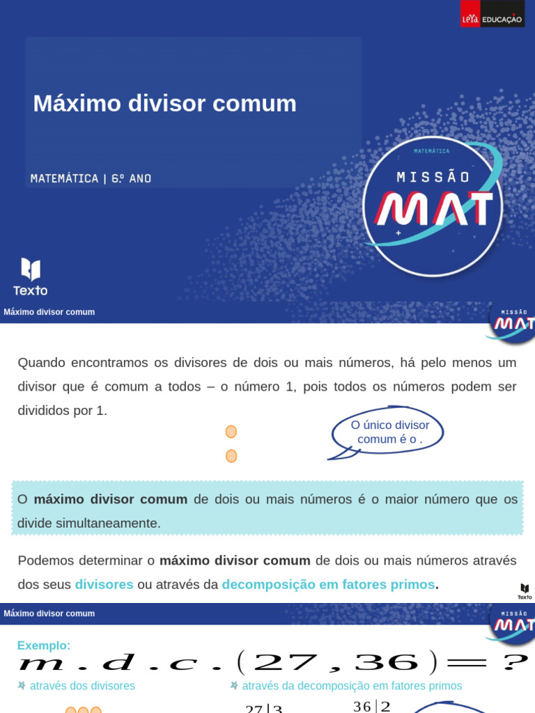 1.3. Máximo Divisor Comum | PDF | Número primo | Matemática