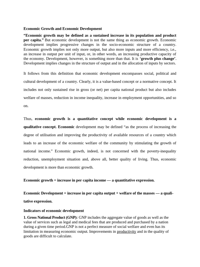 Indicators of Economic Development | PDF