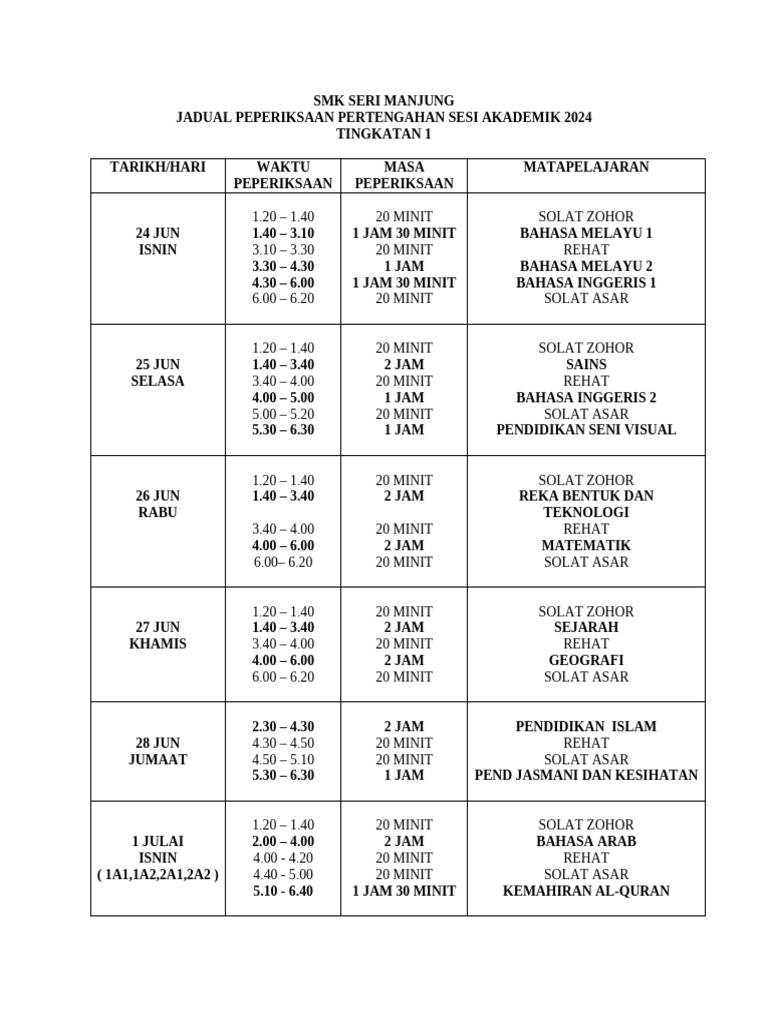 Jadual Exam Ppt 2024 Pdf
