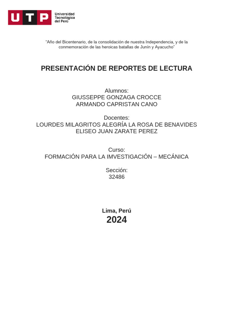 Presentación de Reportes de Lectura CAPRISTAN Y GONZAGA | PDF ...