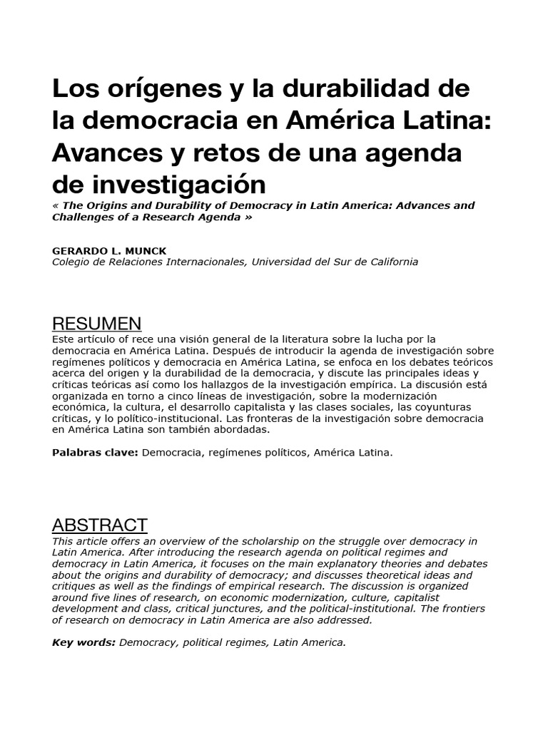 Los Orígenes y La Durabilidad de La Democracia en América Latina ...