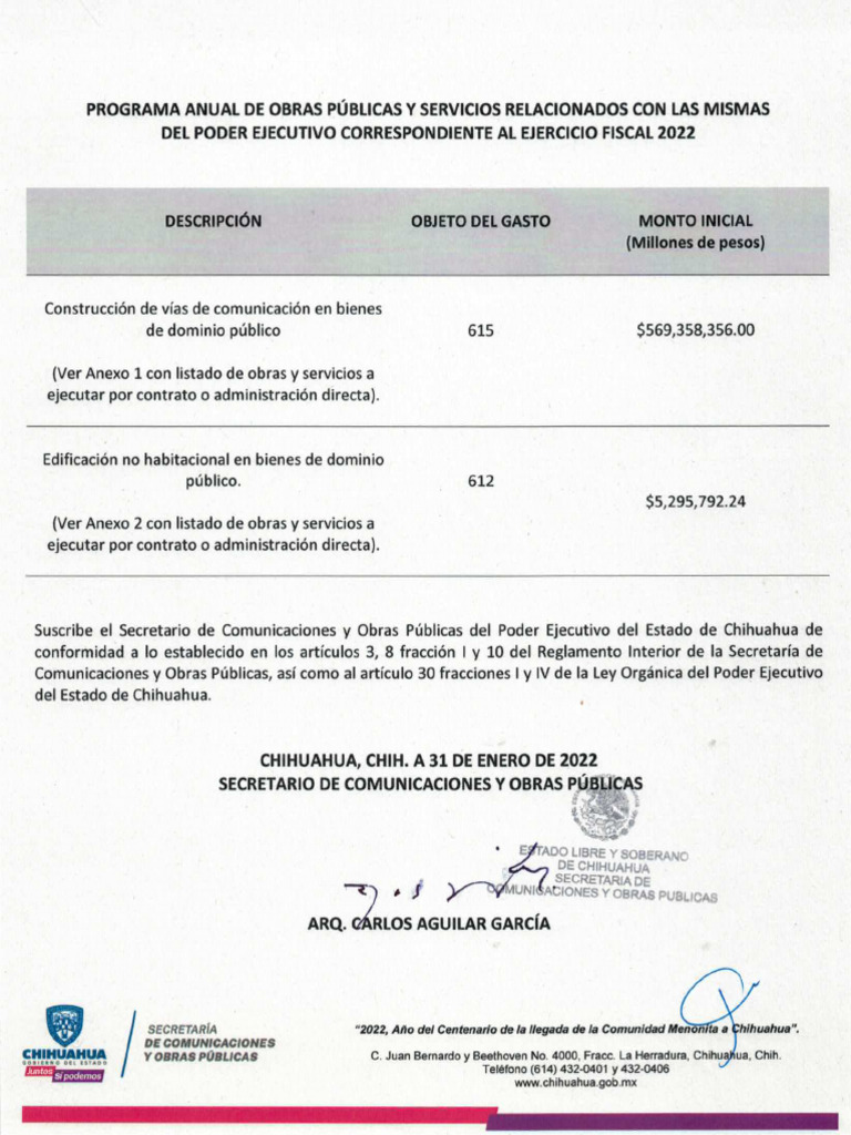 Secretaría de Comunicaciones y Obras Públicas Programa Anual ...