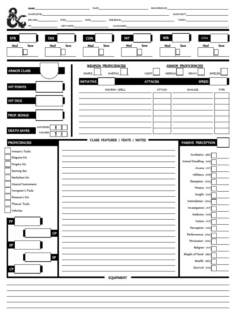 STR DEX CON INT: Weapon Proficiencies Armor Proficiencies | PDF