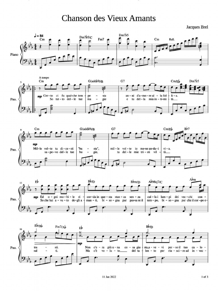 Chanson Des Vieux Amants Jacques Brel Pdf