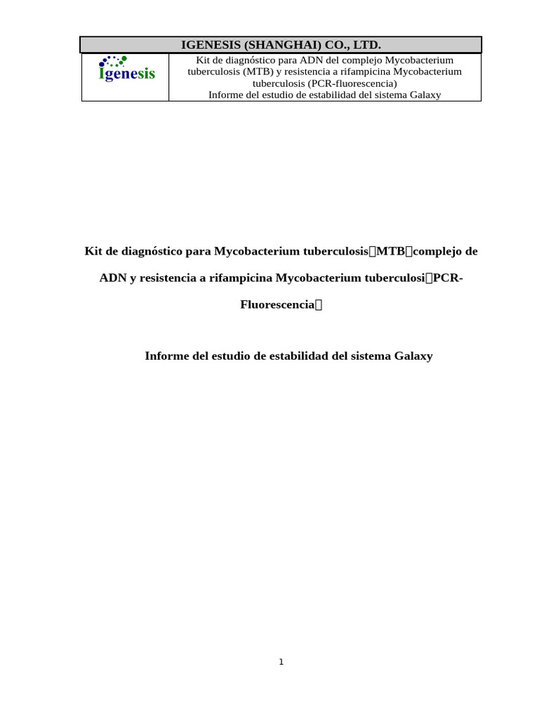 Stability study report for mycobacterium tuberculosis mtb and