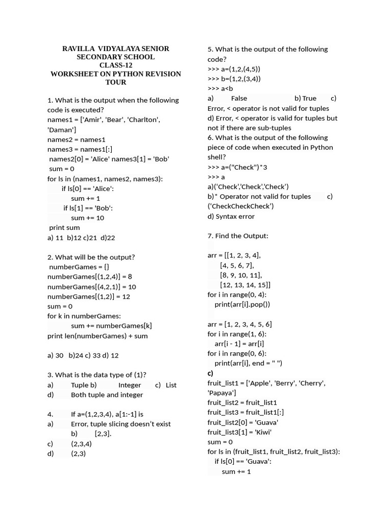 Ws-Python Revision Tour | PDF