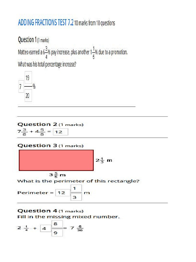 Addinig Fractions Key Paper | PDF