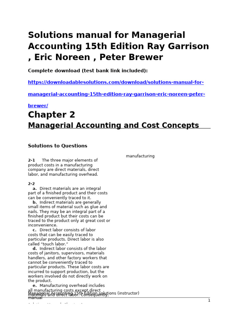 Managerial Accounting 15th Edition Garrison Solutions Manual | PDF
