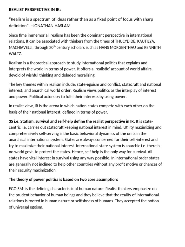 Understanding Realism in International Relations | PDF | Political ...
