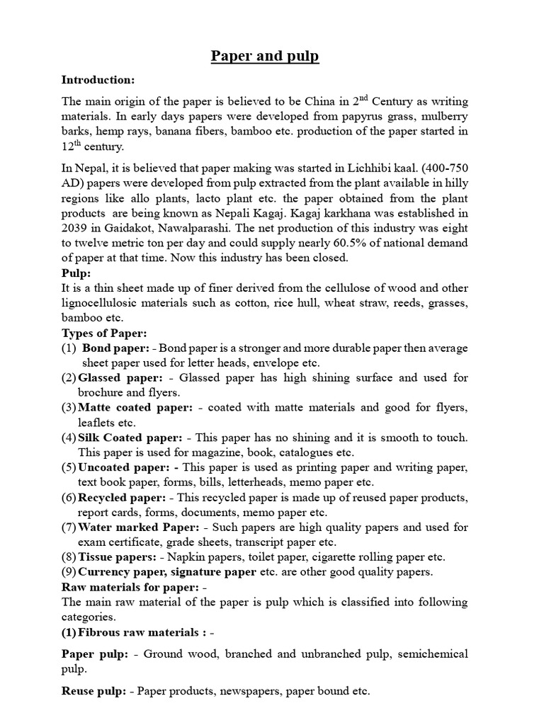 Paper and Pulp | PDF