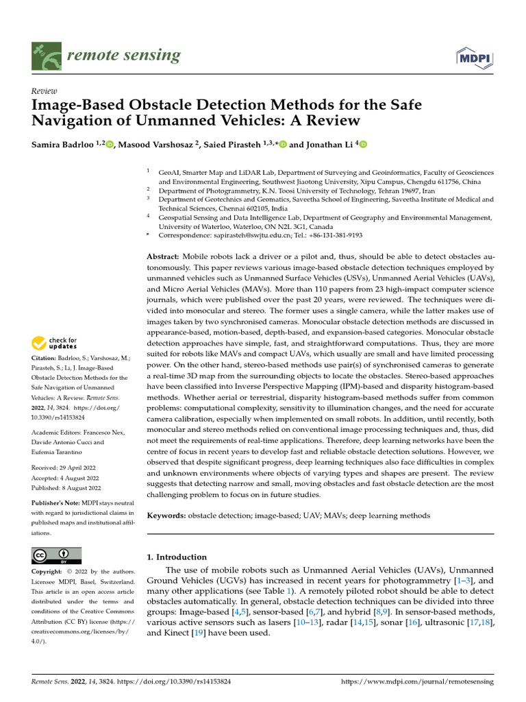 Image-Based Obstacle Detection Methods For The Safe - 002 | PDF