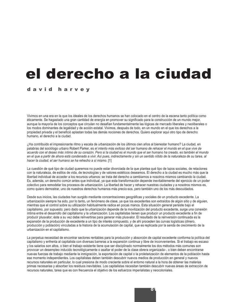 David Harvey - El Derecho A La Ciudad | PDF