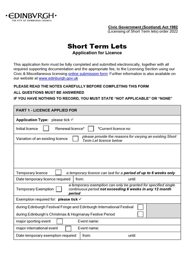 Short Term Let Application Form | PDF