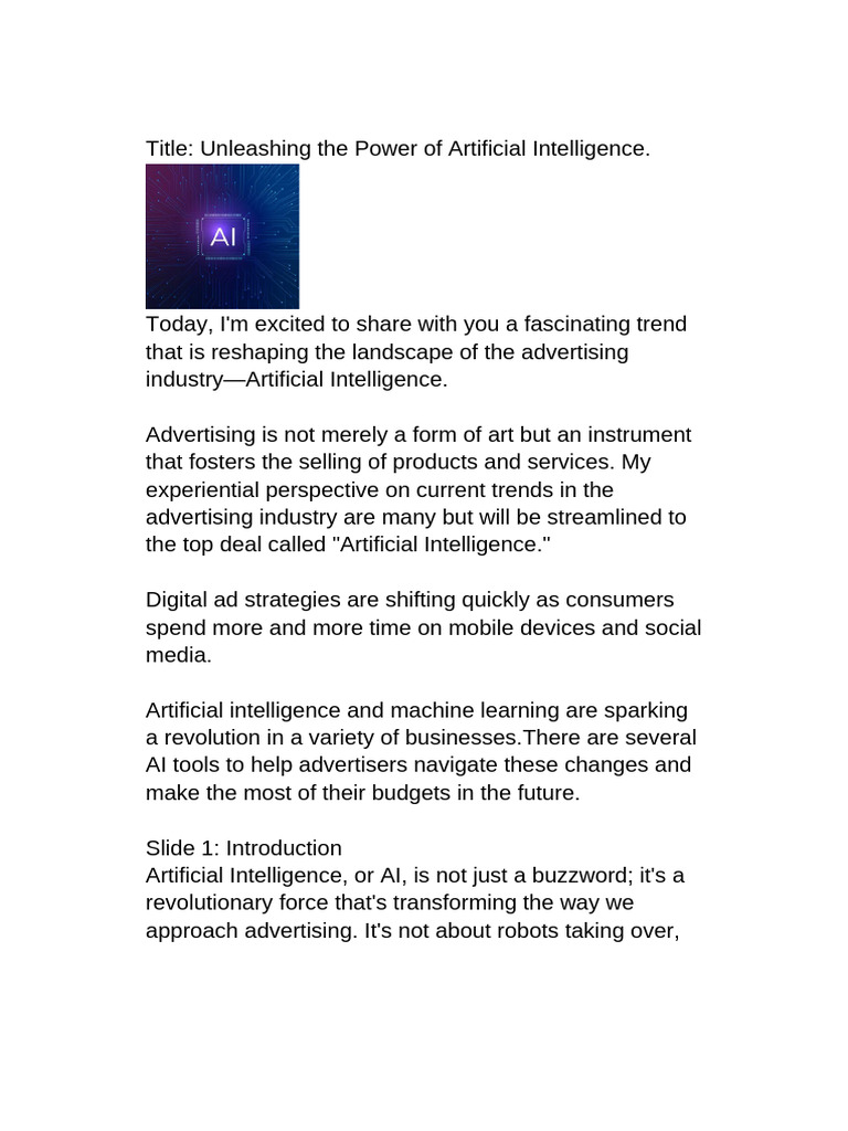 Title - Unleashing The Power of Artificial Intelligence | PDF