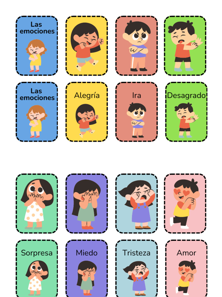 Tarjetas Educativas para Memorama de Las Emociones Ilustrado en Colores ...
