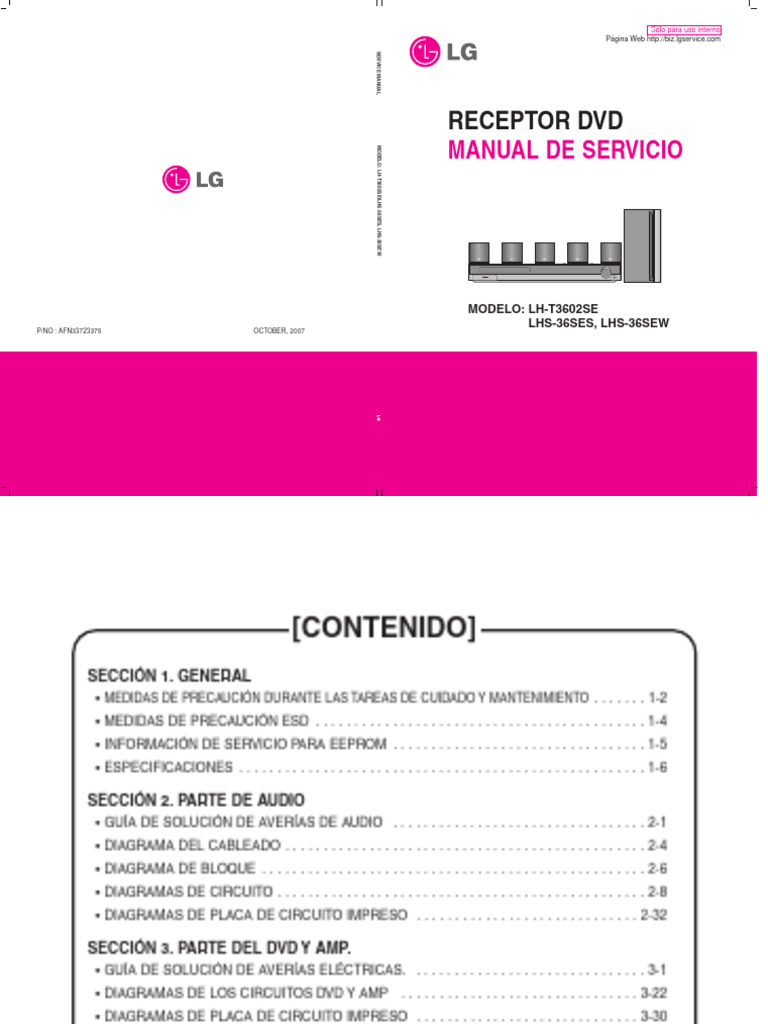 LG LHT3602SE spanish PDF Electronics Electrical Engineering