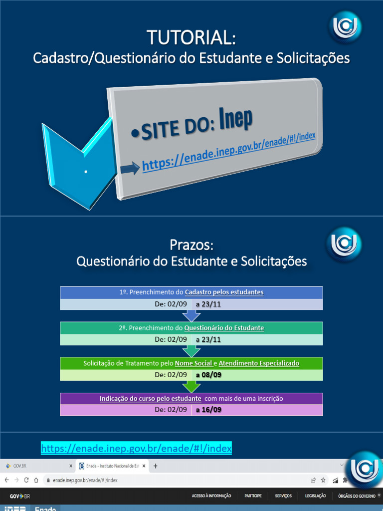 Tutorial Site Do INEP - Questionário Do Estudante e Solicitações - Ok | PDF