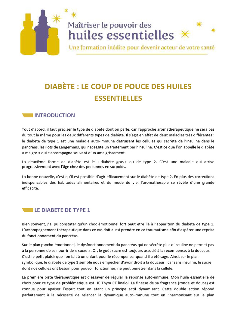 Diabète Le Coup de Pouce Des Huiles Essentielles PDF — free download