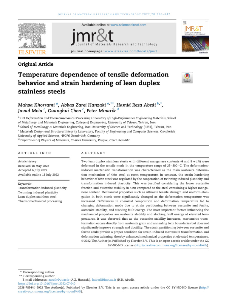 Temperature Dependence of Tensile Deformation Behavior and Strain ...