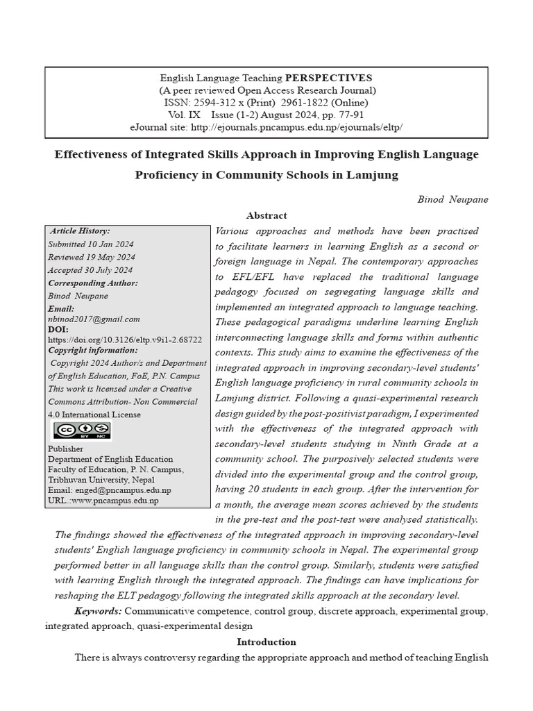 Effectiveness of Integrated Skills Approach in Improving English ...