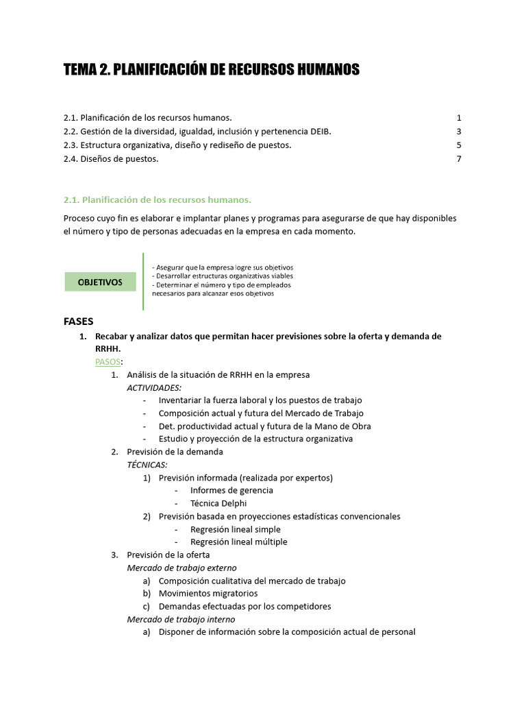 Tema 2 Planificación De Recursos Humanos Pdf Gestión De Recursos