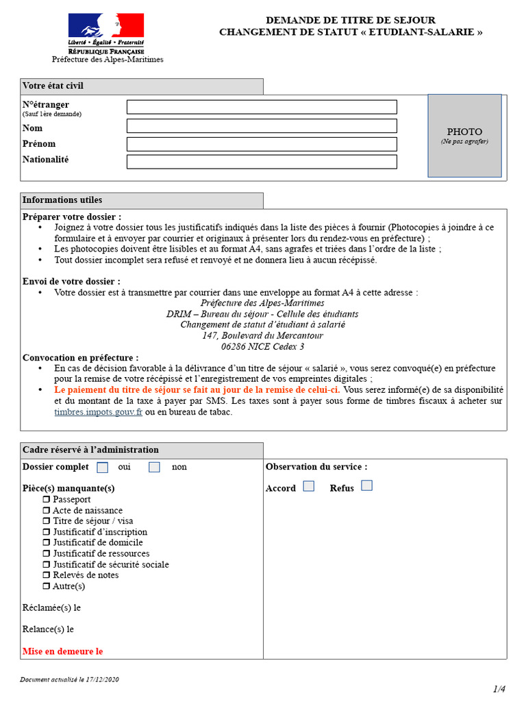 Formulaire - Titre - CHT Statut Étudiant-Salarié | PDF