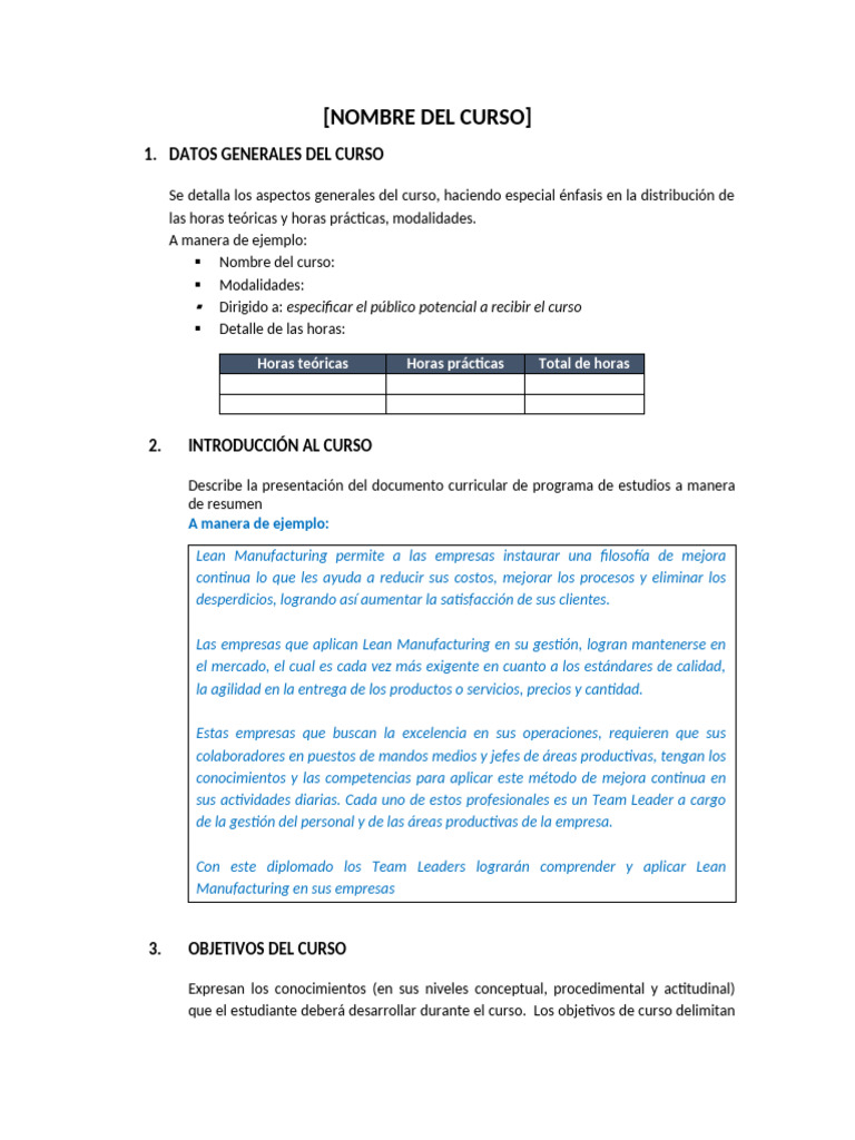 01 Ficha de Curso - Nombre Del Curso | PDF