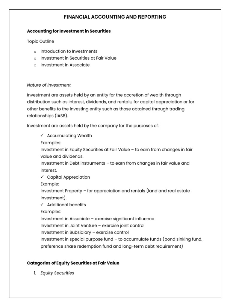 Accounting For Investment in Securities | PDF