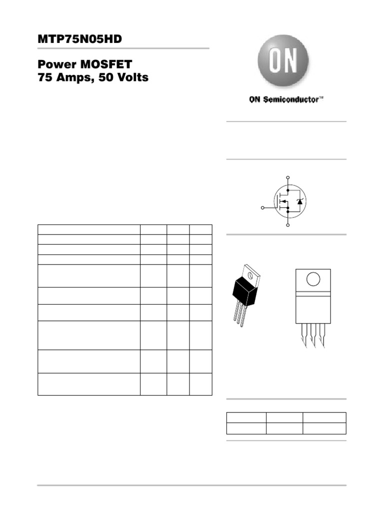 10x Motorola MTP75N05HD N-Channel MOSFET – TO-220 Encapsulation (MTP75N05)
