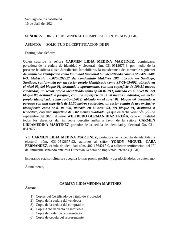 Solicitud Del Ipi 2024 | PDF