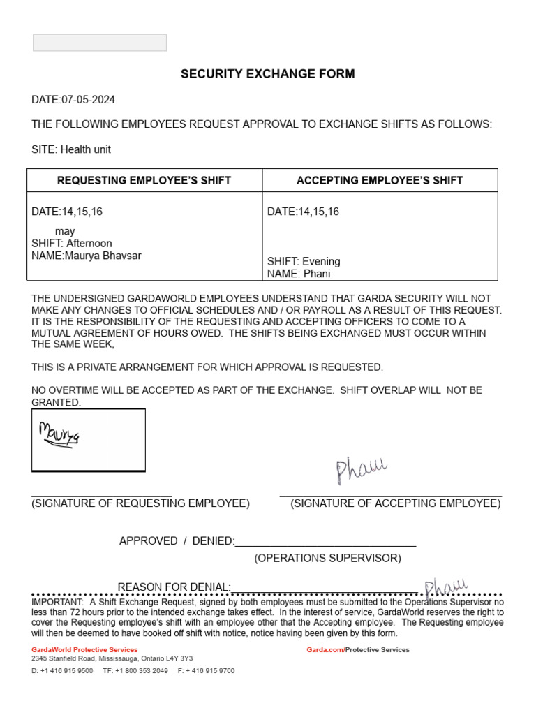 Swap Shifts File | PDF