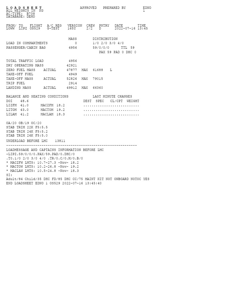 Loadsheet | PDF