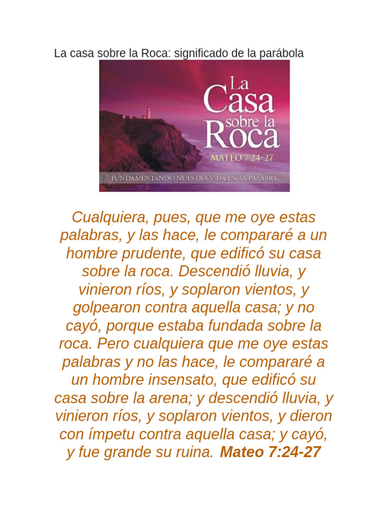 La Casa Sobre La Roca | PDF | Parábolas de Jesús | Jesús
