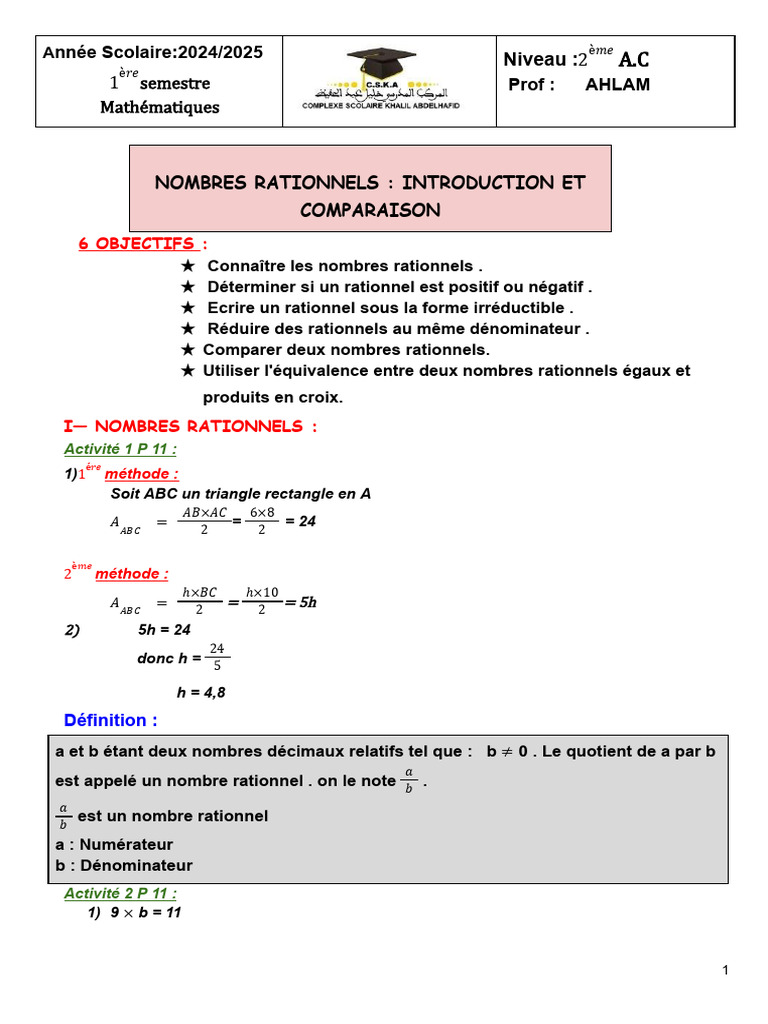 Introduction aux Nombres Rationnels | PDF