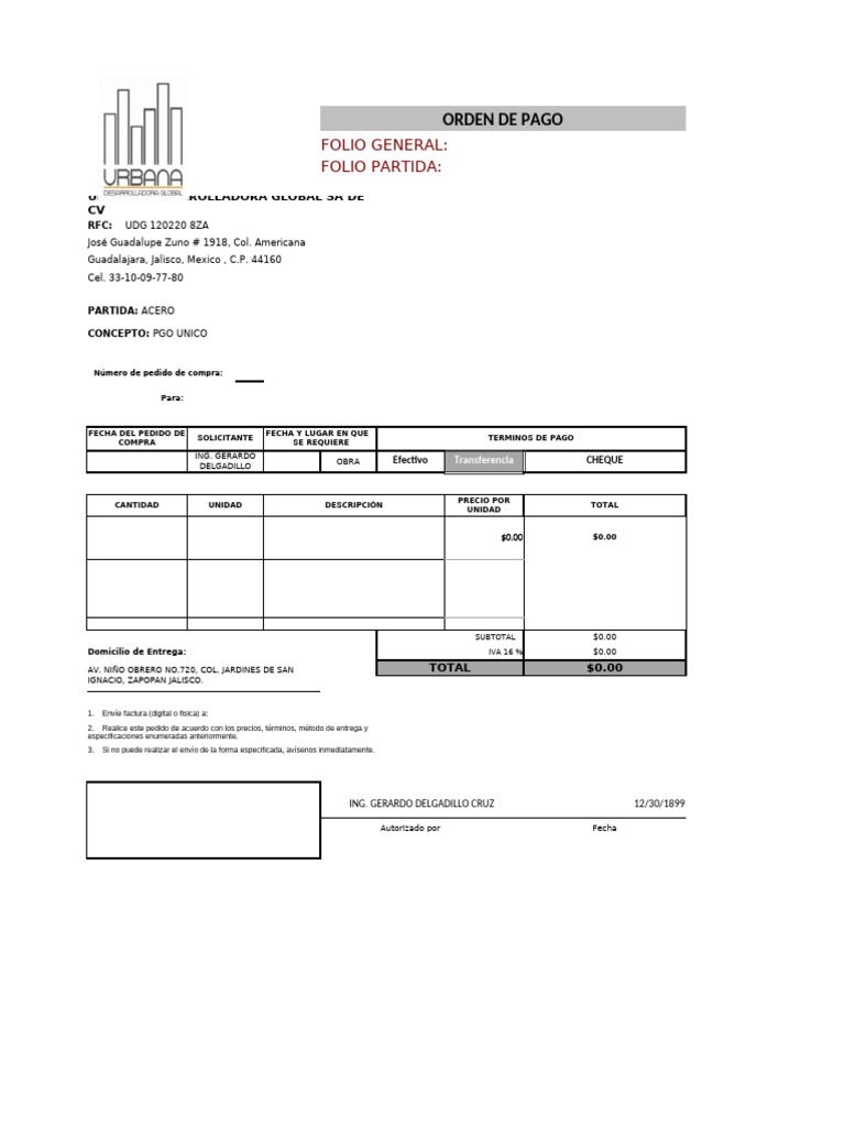 Formato de Orden de Pago | PDF
