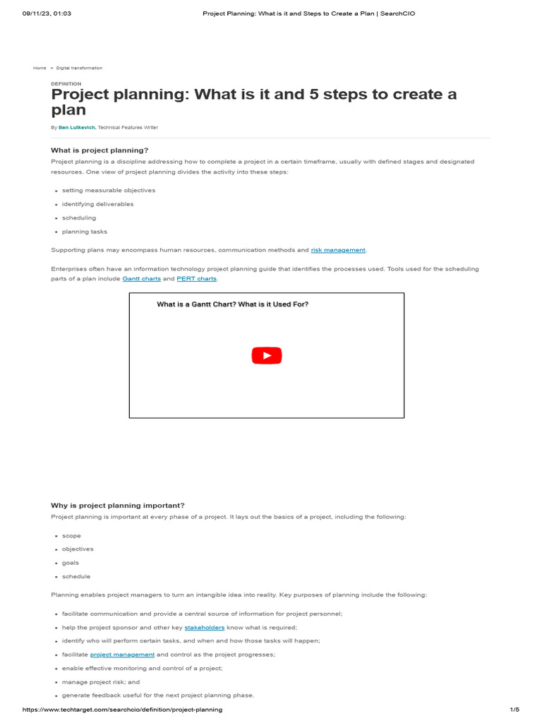 Project Planning - What Is It and Steps To Create A Plan - SearchCIO | PDF