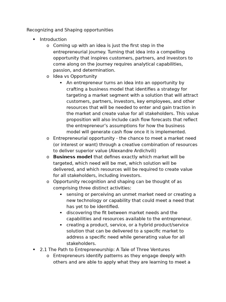 Recognizing and Shaping Opportunities | PDF
