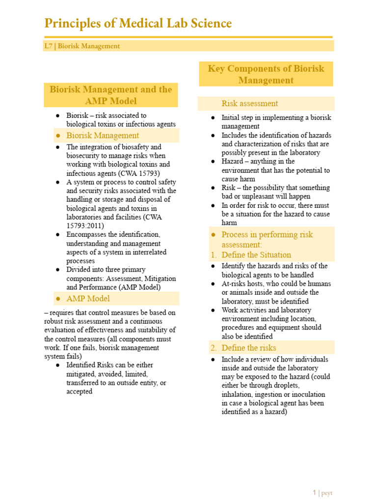 PMLS - L7 - Biorisk Management | PDF