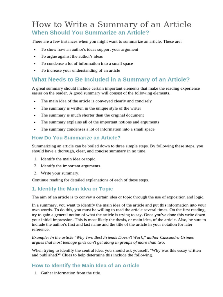 Summary of An Article | PDF