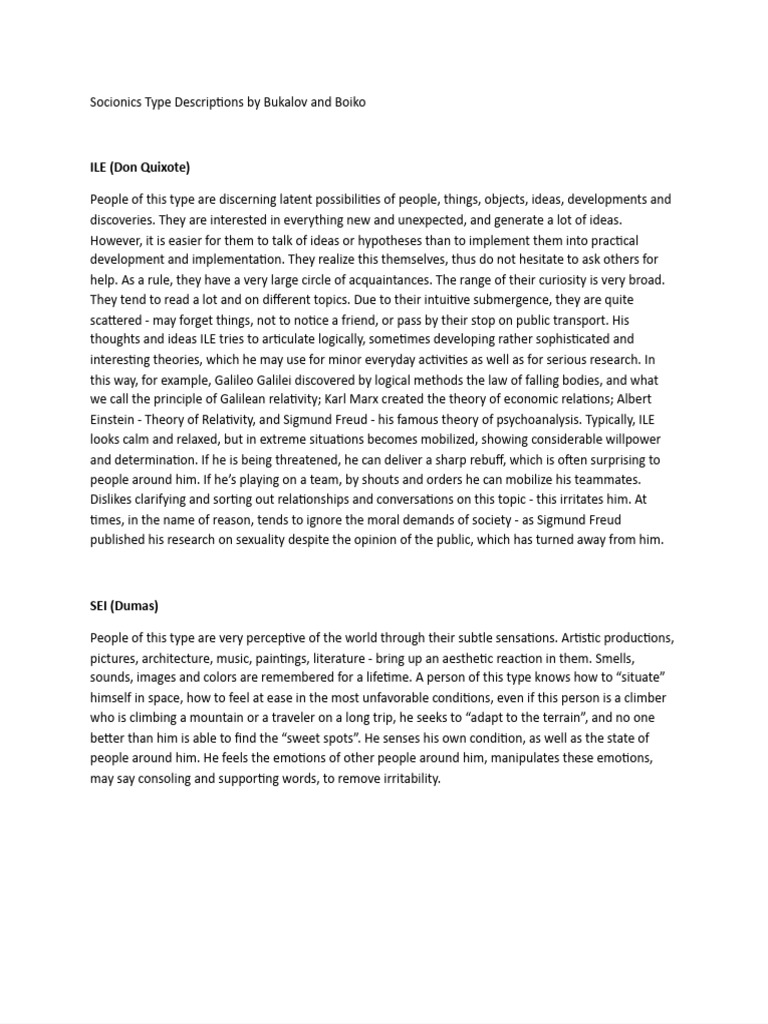 SocioType Descs by Bukalov and Boiko | PDF
