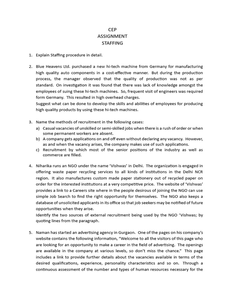 CEP Assignment - Staffing | PDF | Recruitment | Business