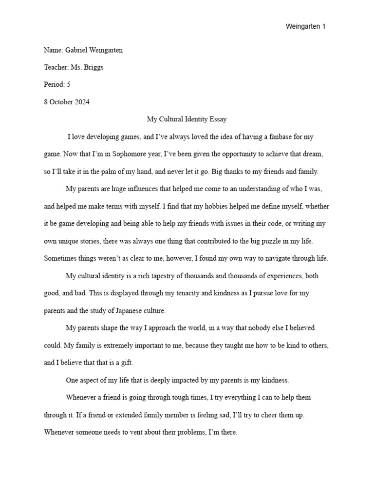 Cultural Identity Essay | PDF