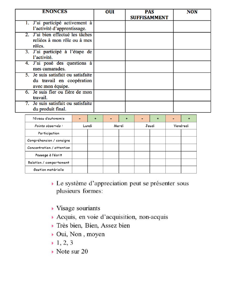 Autoévaluation Exemple | PDF