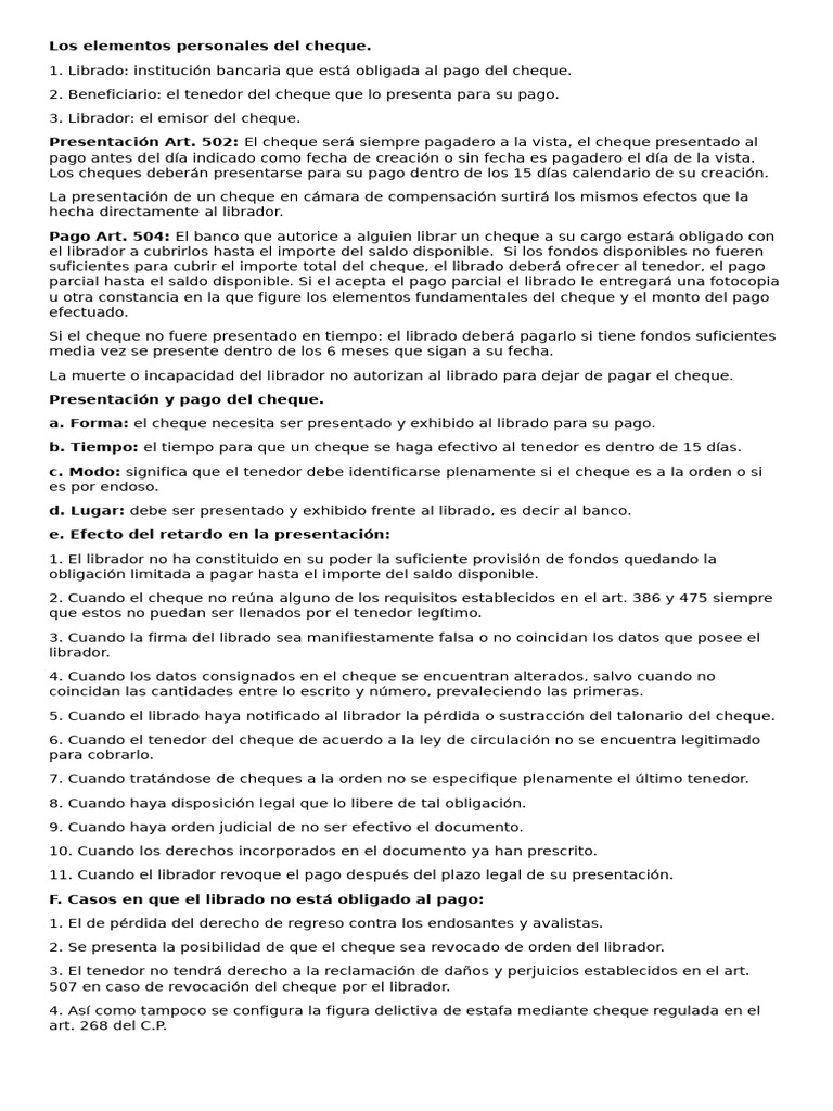 Los Elementos Personales Del Cheque | PDF