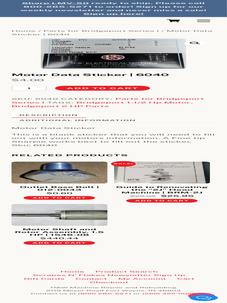 Motor Data Sticker 6040 - H & W Machine Repair | PDF