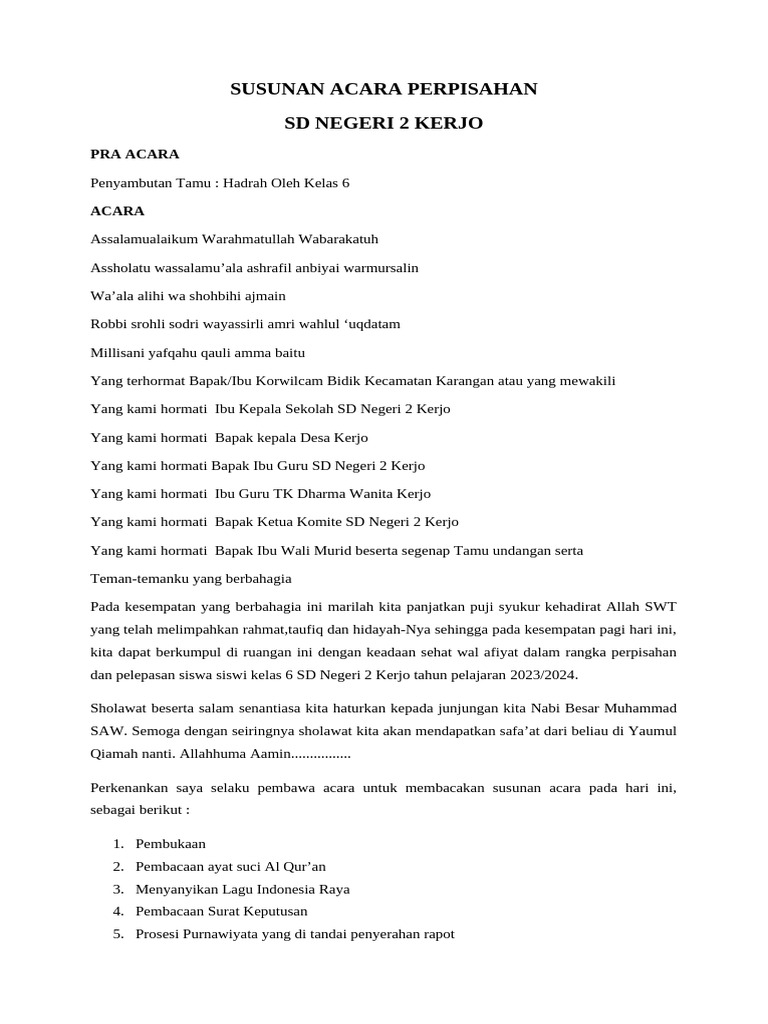 Susunan Acara Perpisahan Pdf