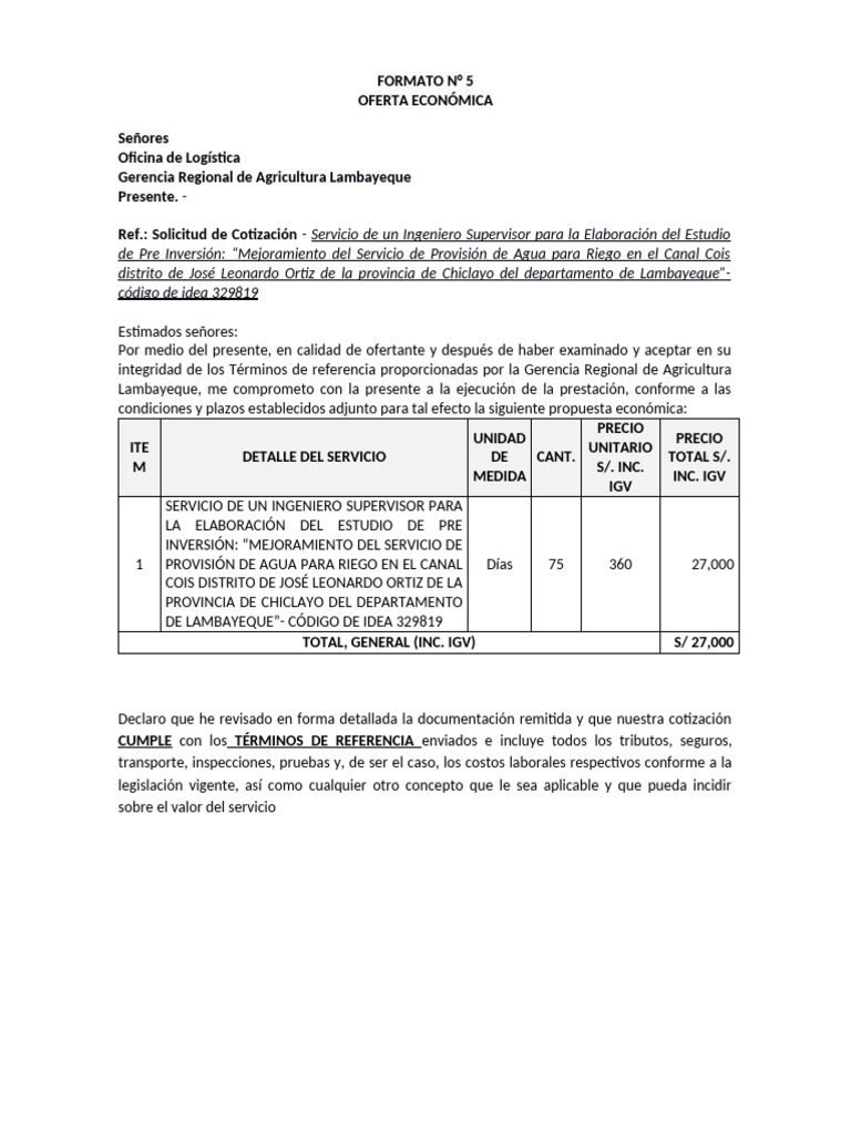 Formato 05 - Oferta Económica | PDF